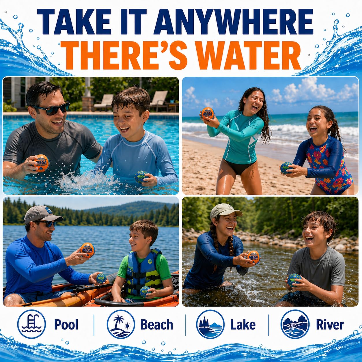 Pool and beach play with Wave Runner water skipping balls