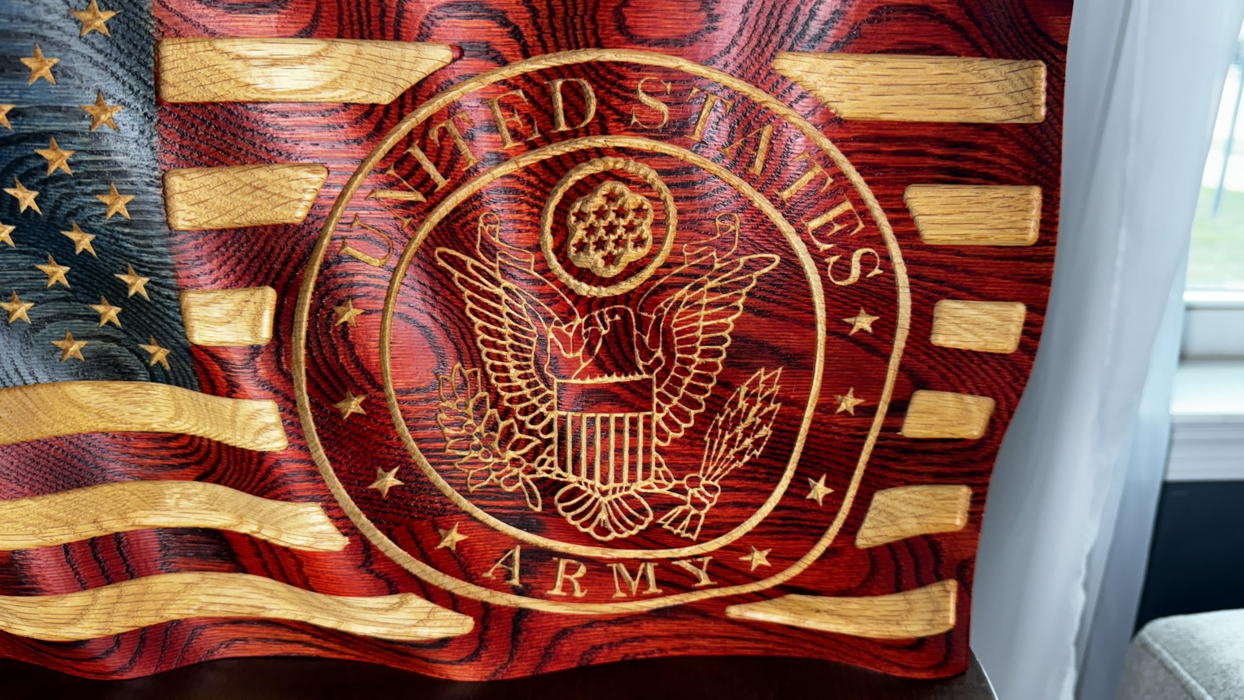 18 inch U.S. Army waving flag showing oak grain