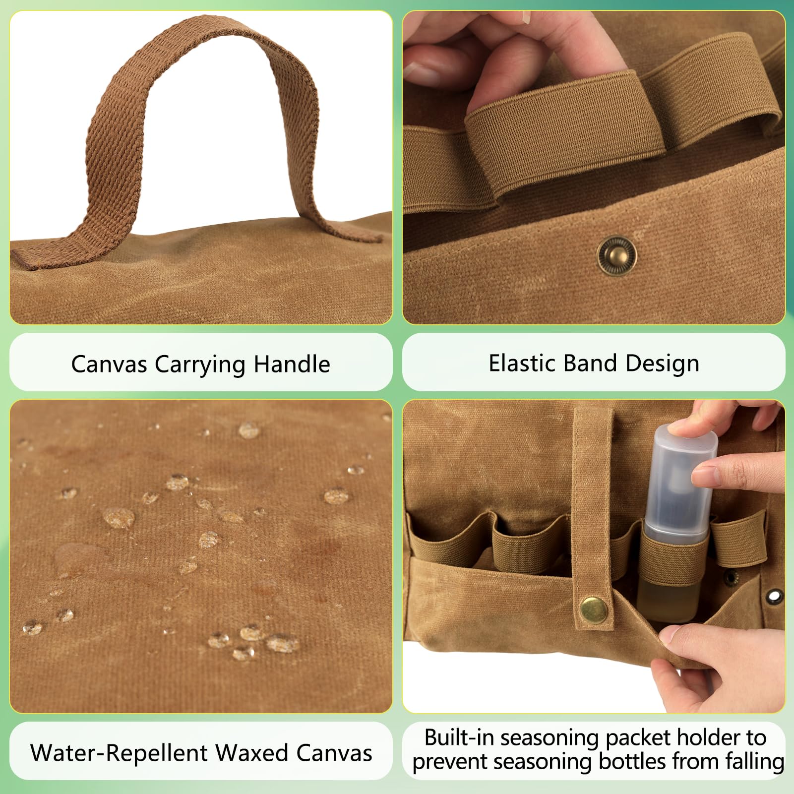 Foldable spice storage bag with built-in handle
