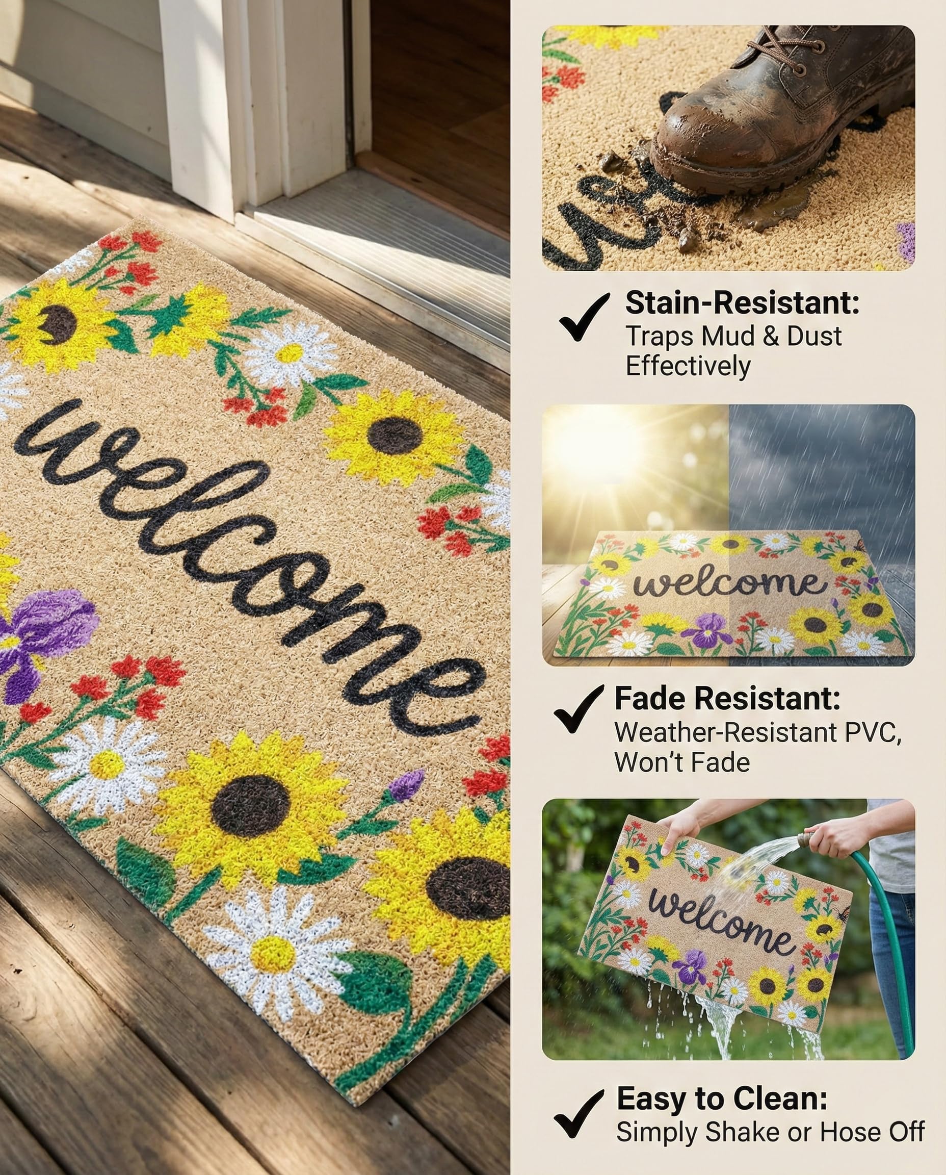 WCQCW easy-clean door mat sunflower motif