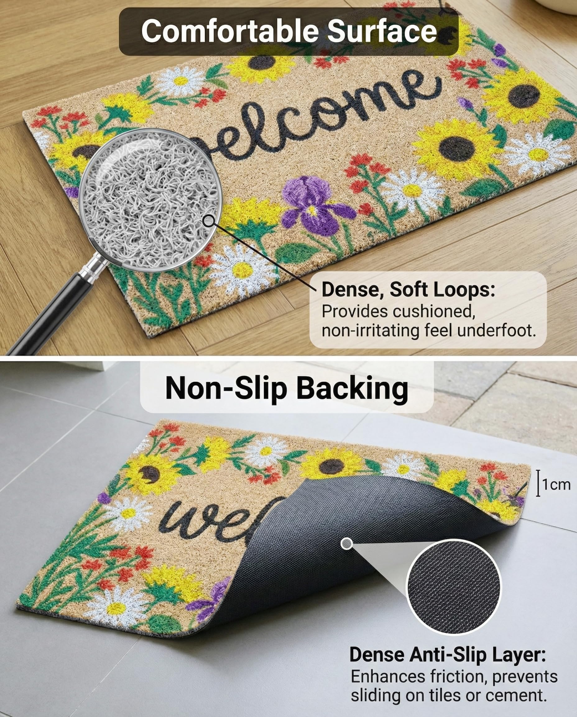 WCQCW pet-friendly door mat with waterproof backing