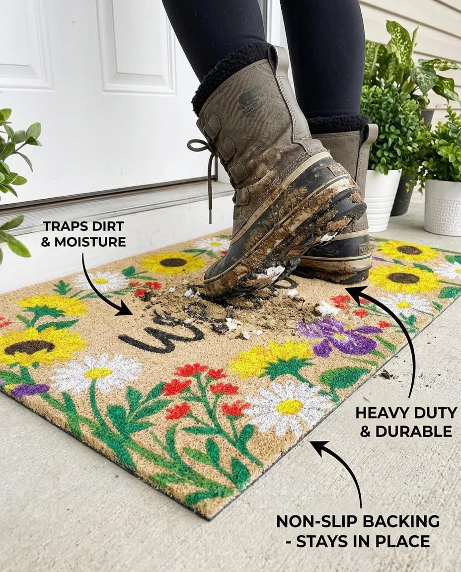 WCQCW front entry mat sunflowers 20x30 inch