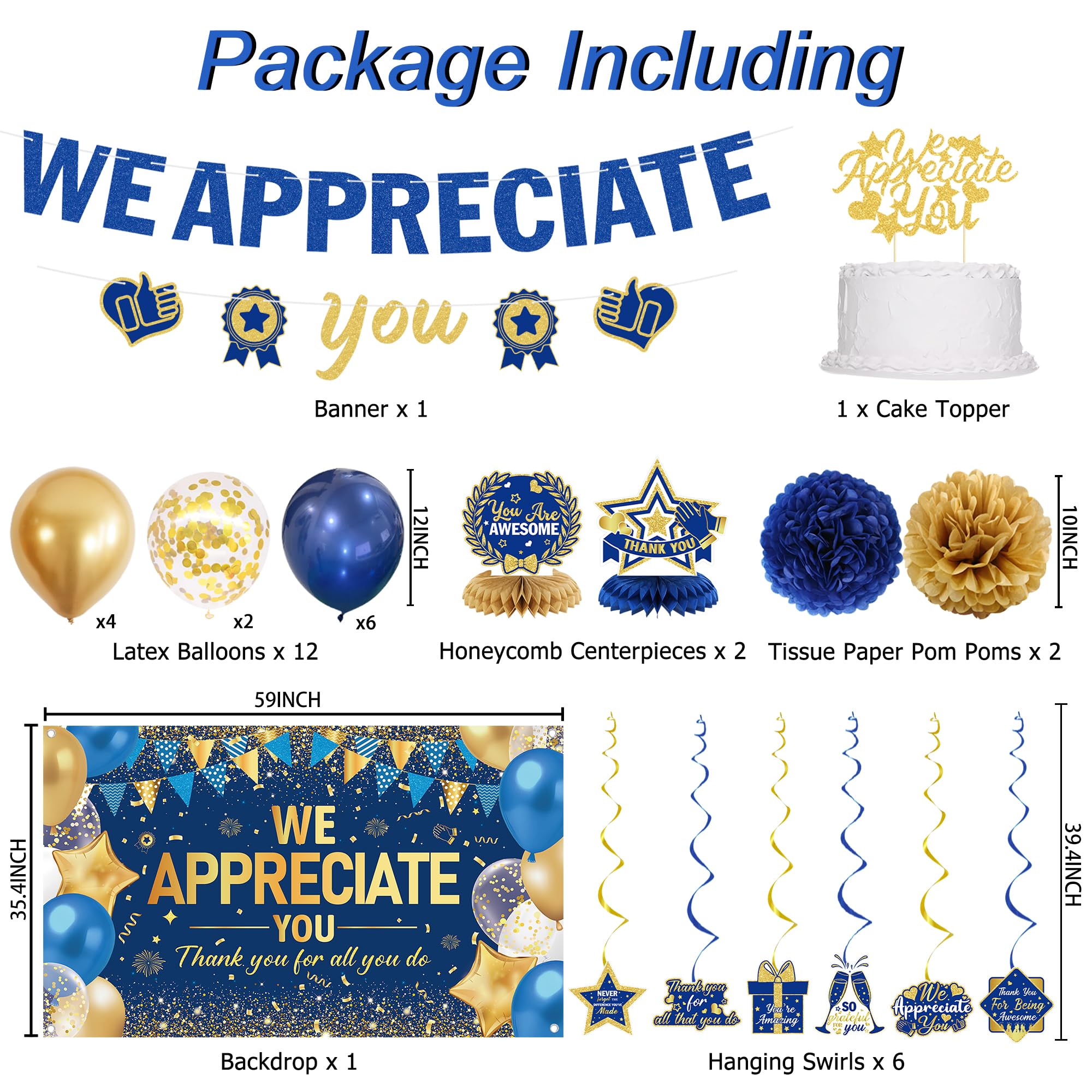 Large appreciation banner 150 x 90 cm blue and gold