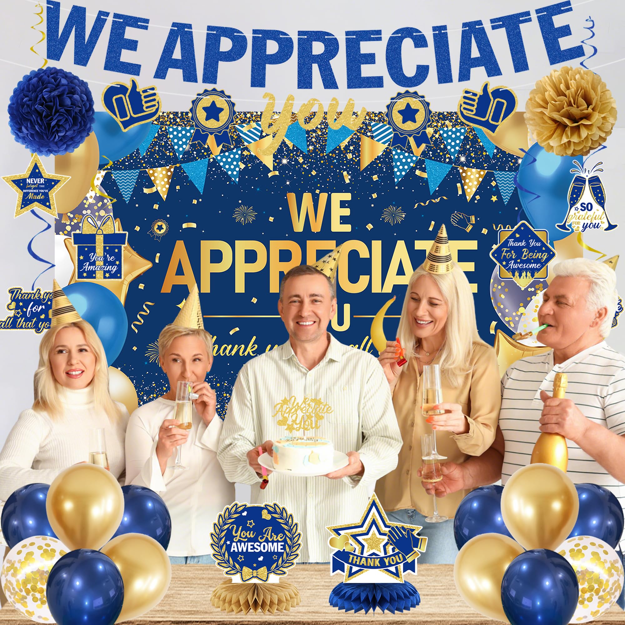 WE APPRECIATE YOU glitter banner and cake topper