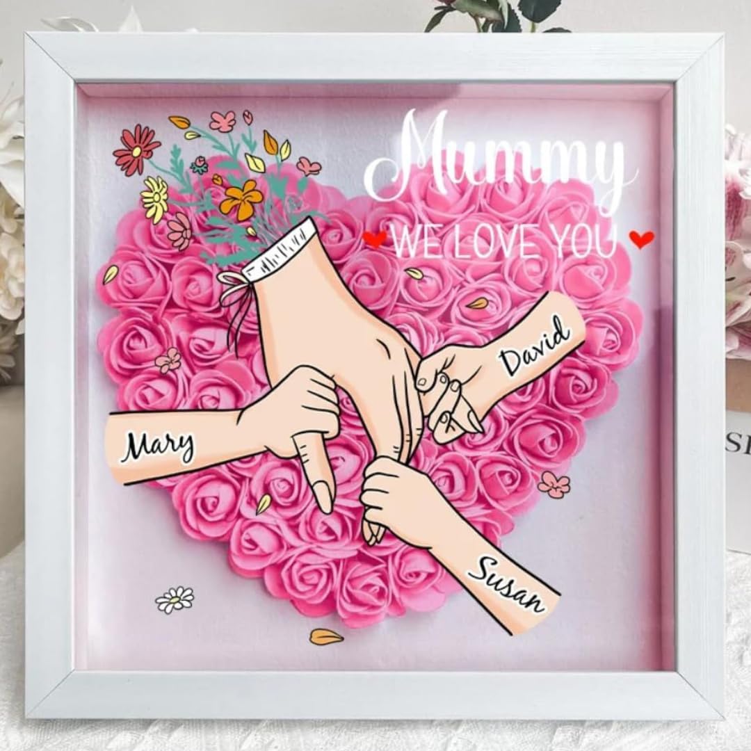 We Love You Mom message in shadow box display