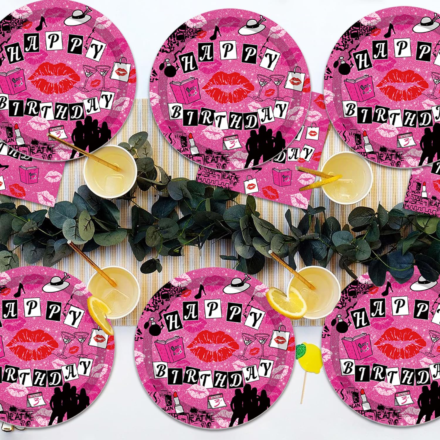 Pink lips design tableware for bridal shower