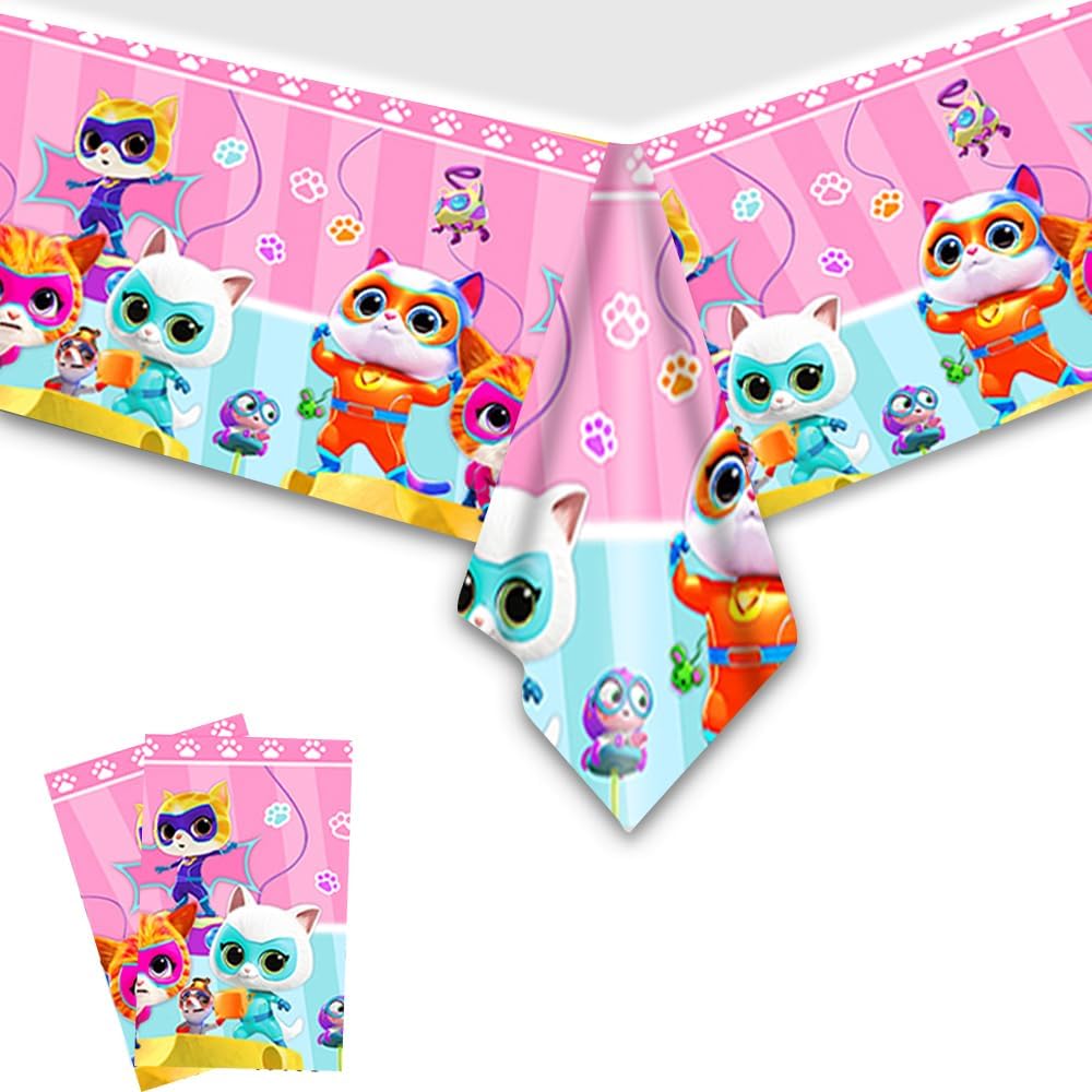 We1Fit 2PCS Super Kitties tablecloth 42.5 x 70.8 inches for kids birthday party