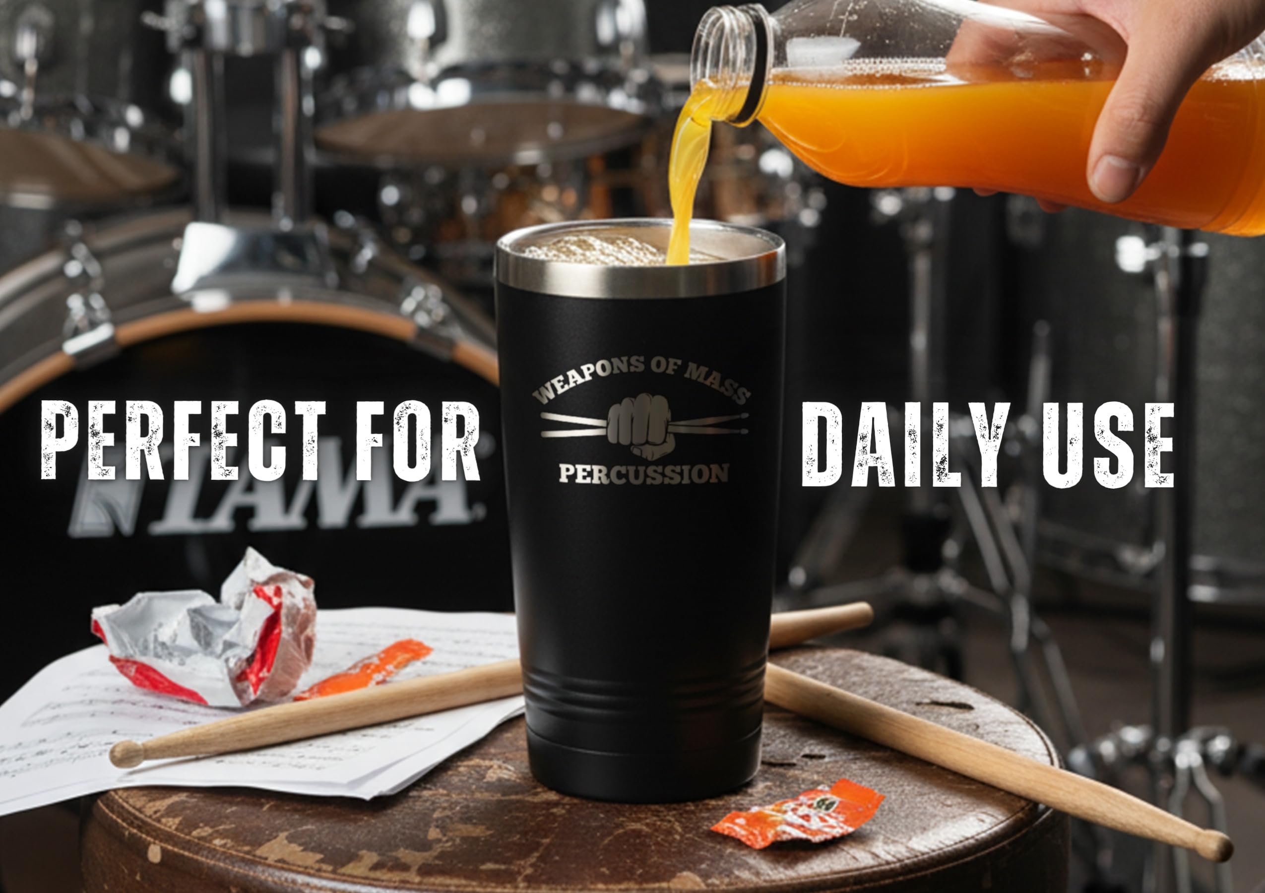 Drummer gift tumbler in matte black finish