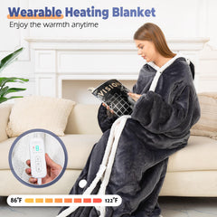 Electric wearable blanket with sleeves and hood