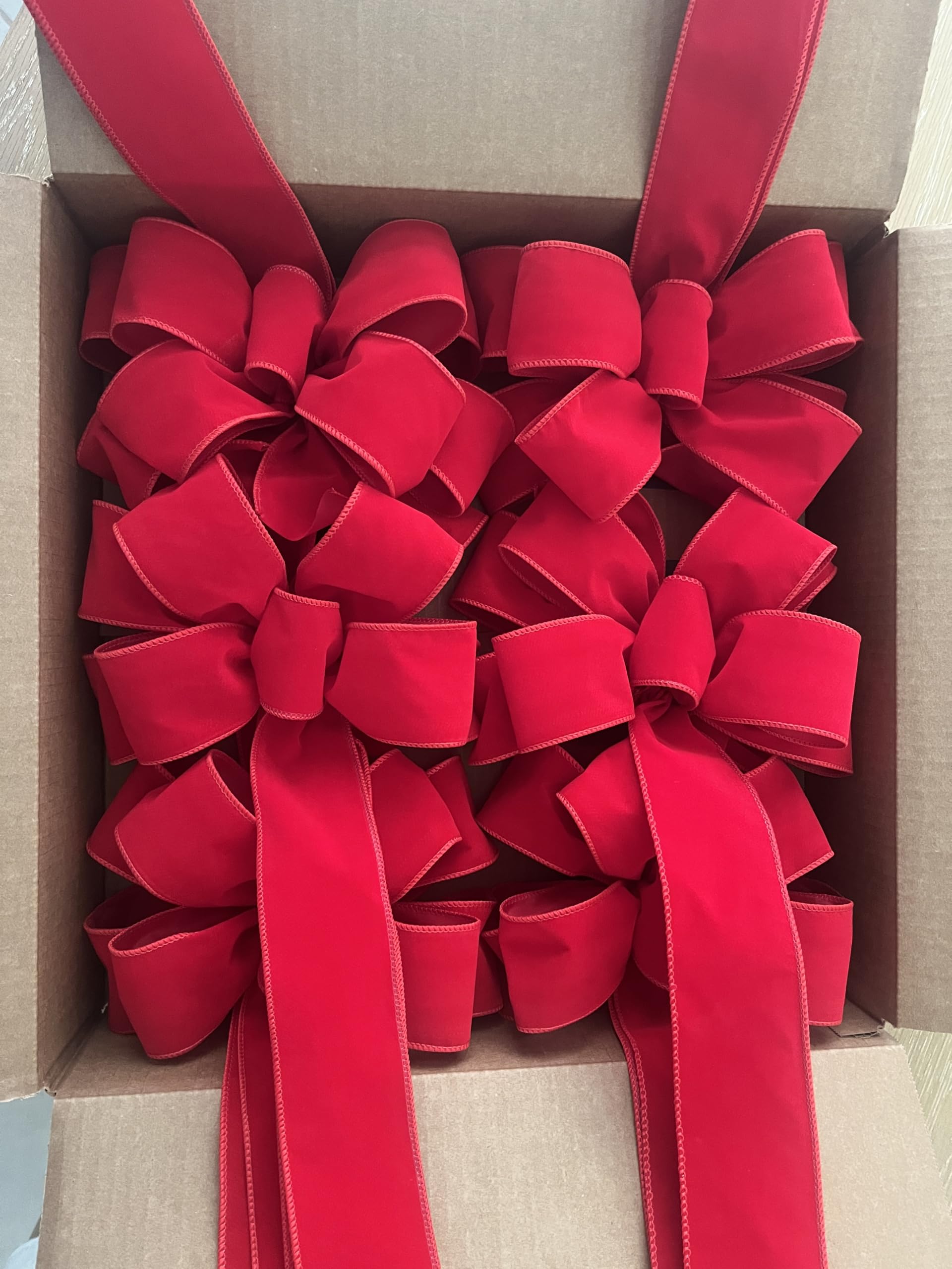 Red wired edge bow ready to shape
