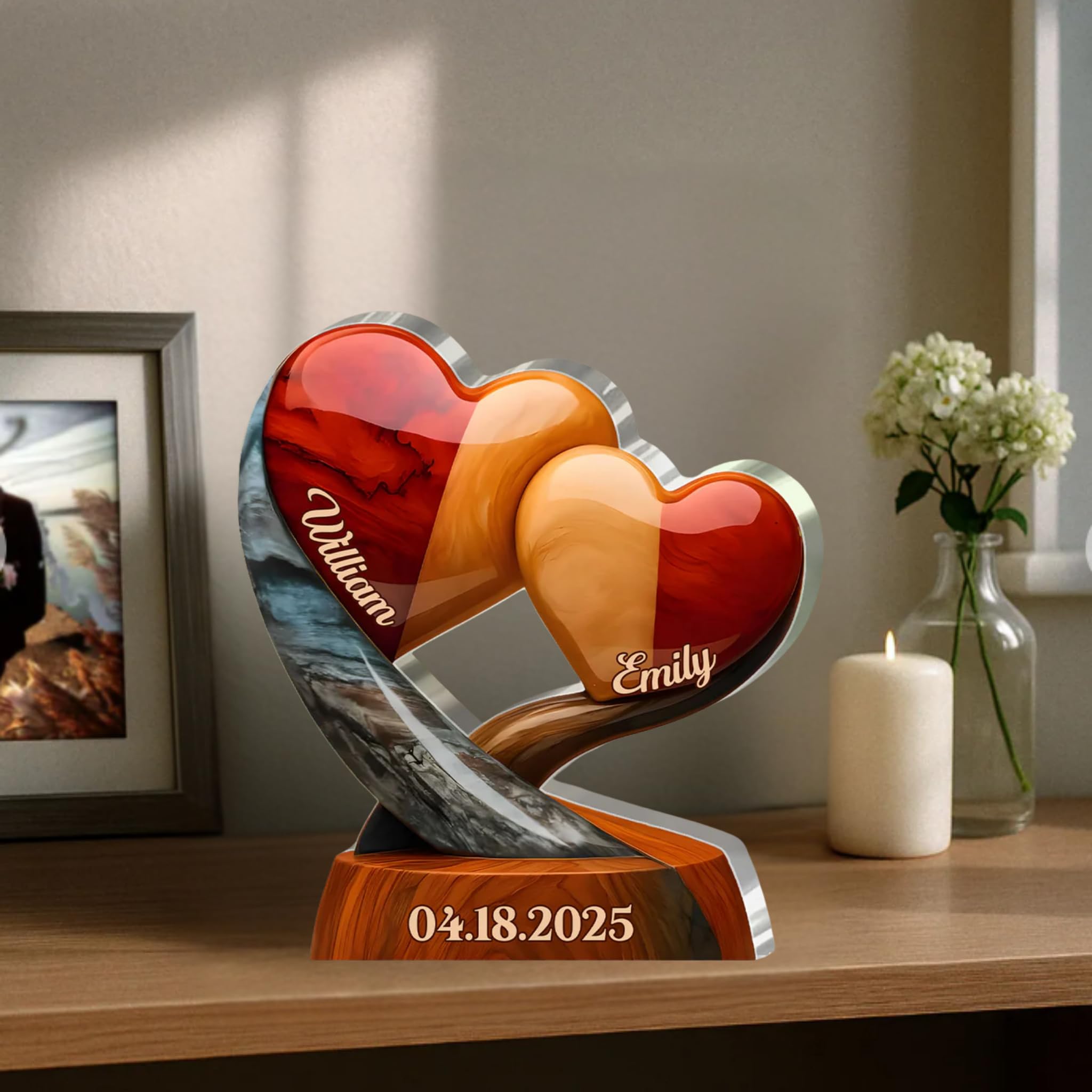 Desk or shelf display friendly acrylic keepsake