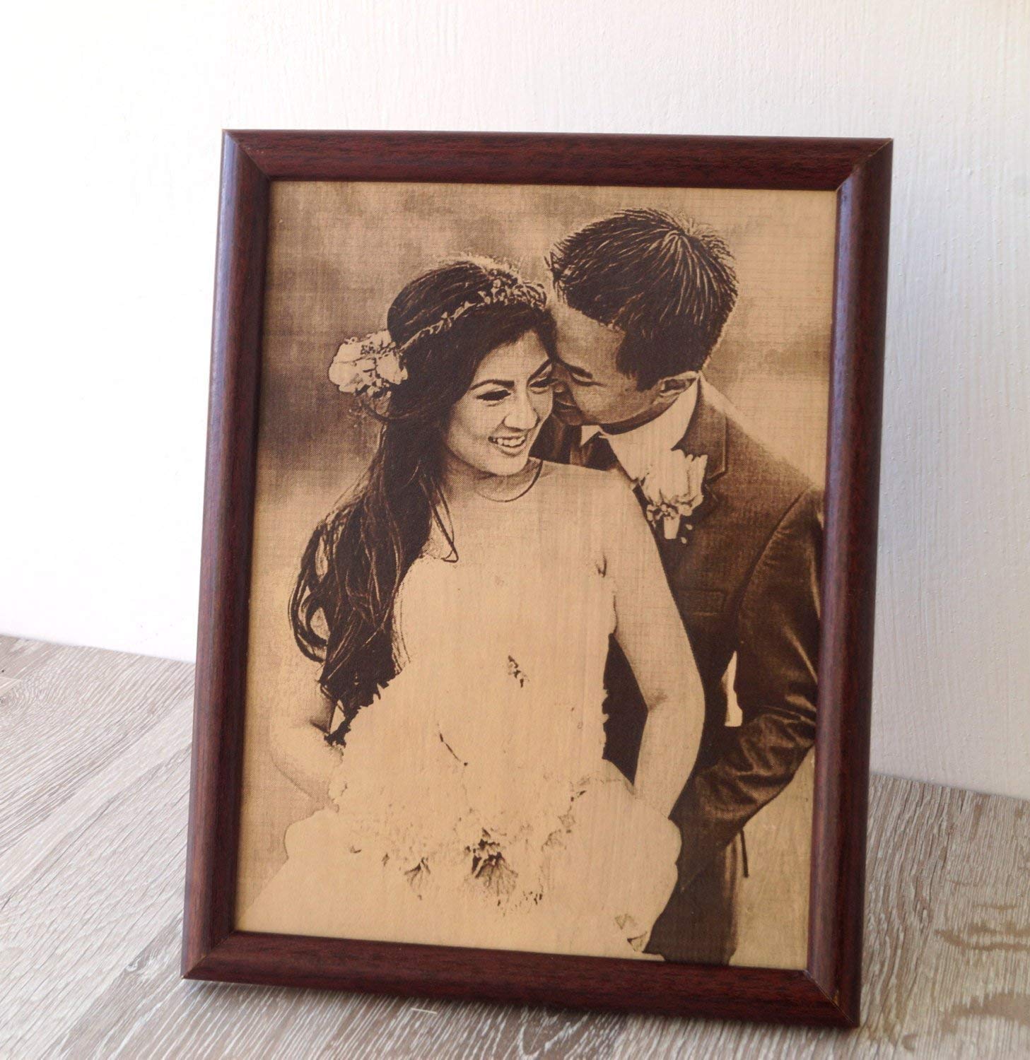 Custom laser engraved leather photo for anniversary gift