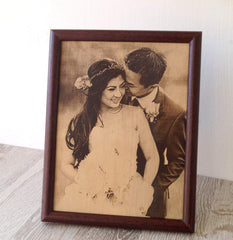 Custom laser engraved leather photo for anniversary gift
