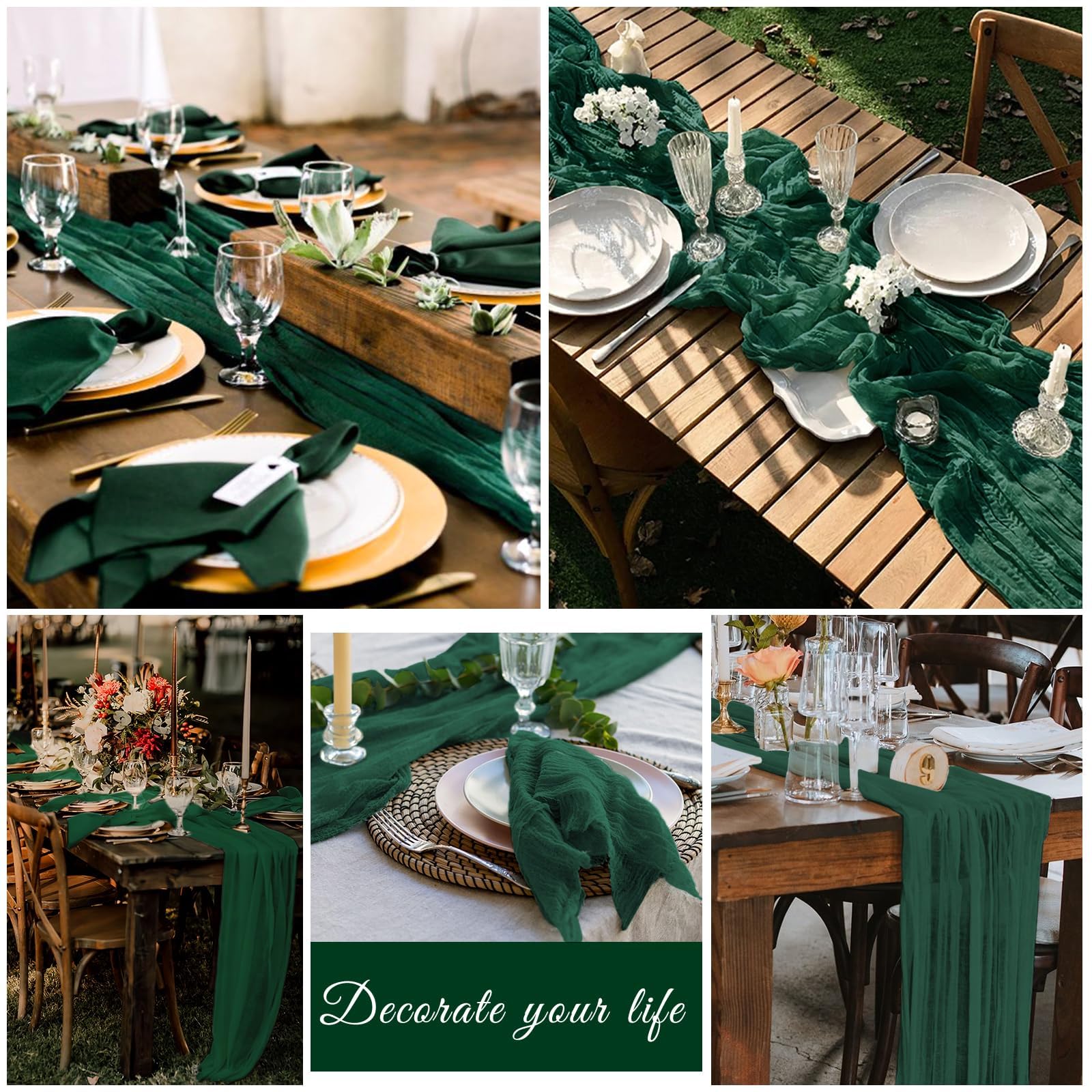 Emerald green color cheesecloth runner for weddings and celebrations