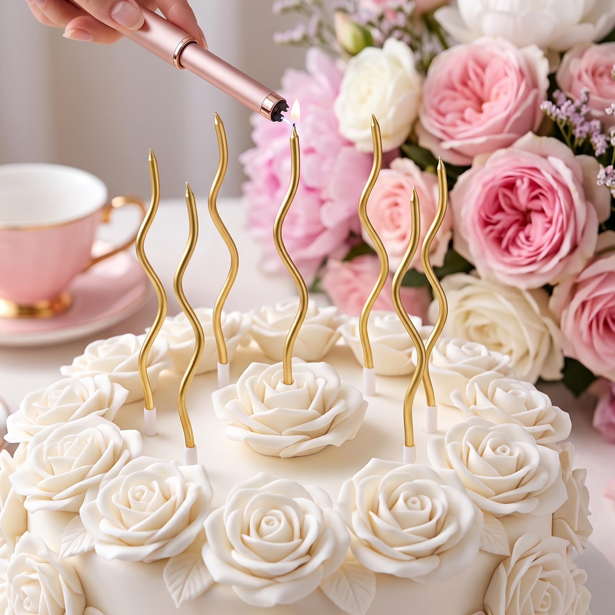 Wedding birthday candles with gold spiral design