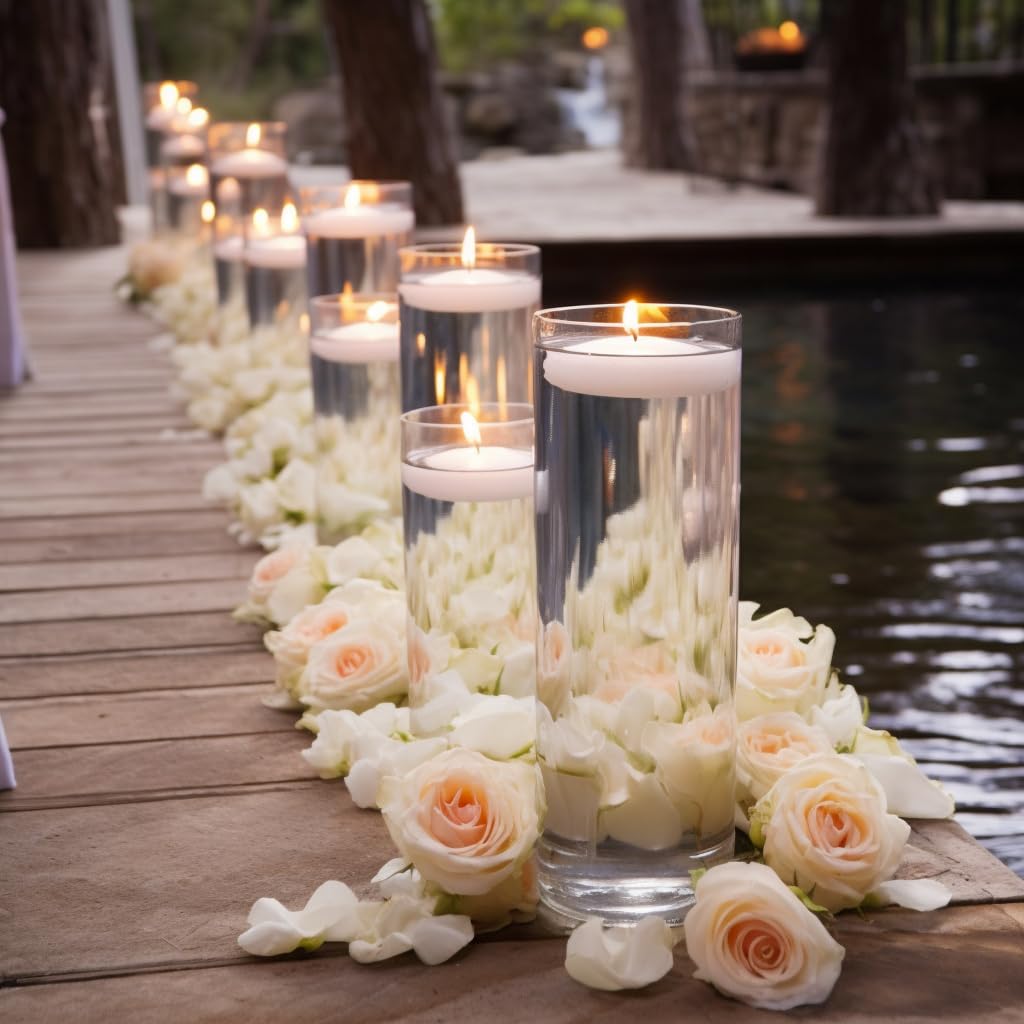 Wedding reception centerpiece candle in a clear vase
