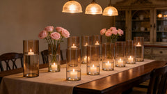 Cylindrical glass vases with stable weighted base