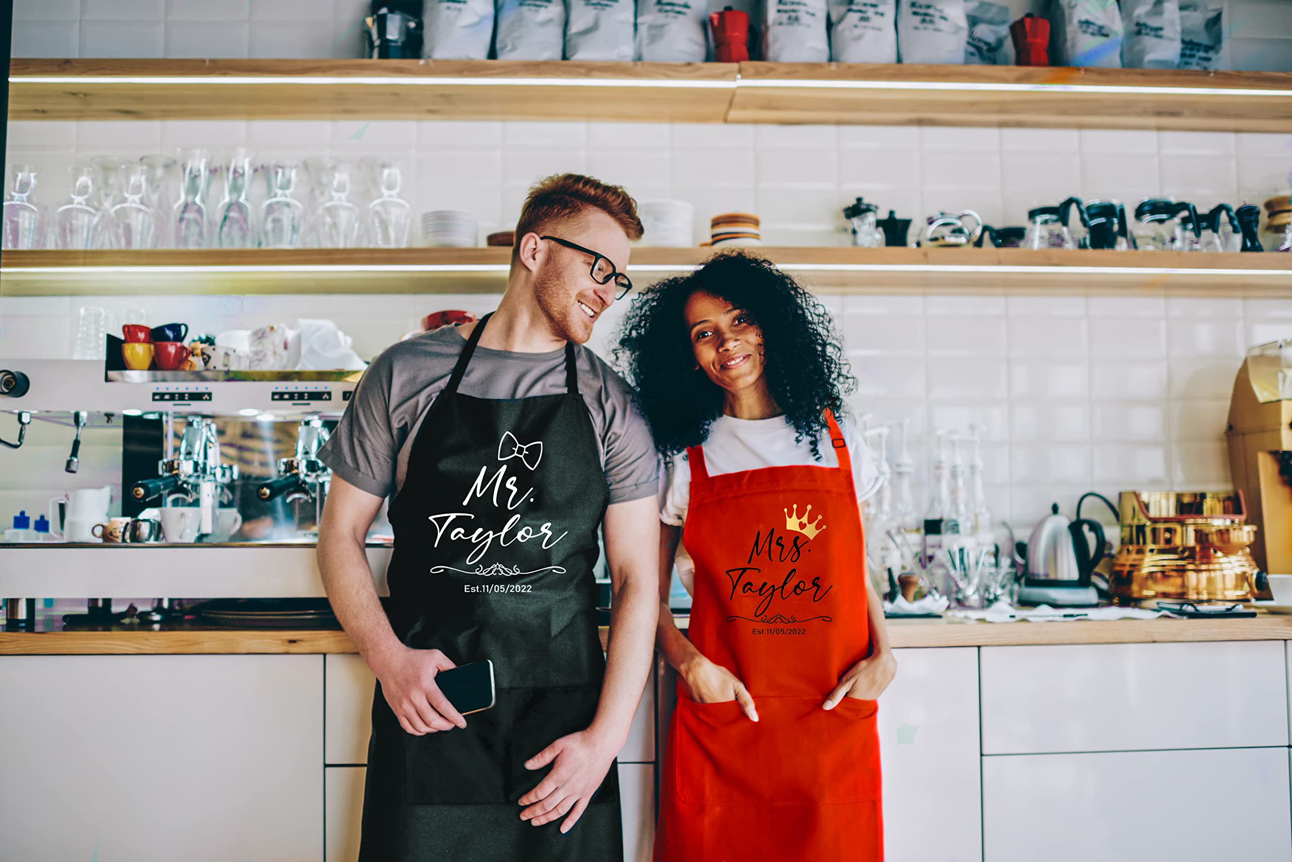 Close up of date field on Mr. & Mrs Custom Name Aprons