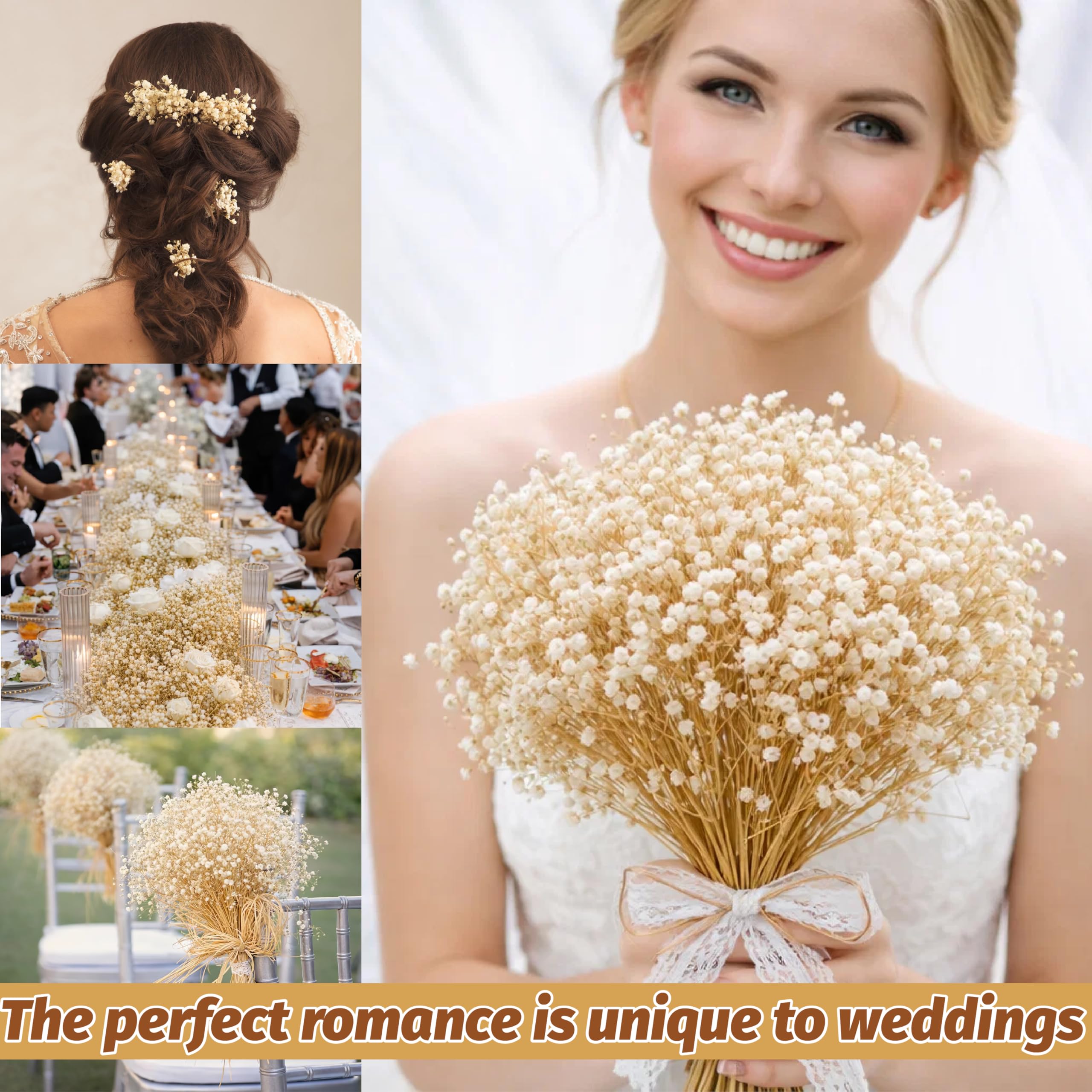 Wedding decor using dried gypsophila centerpiece