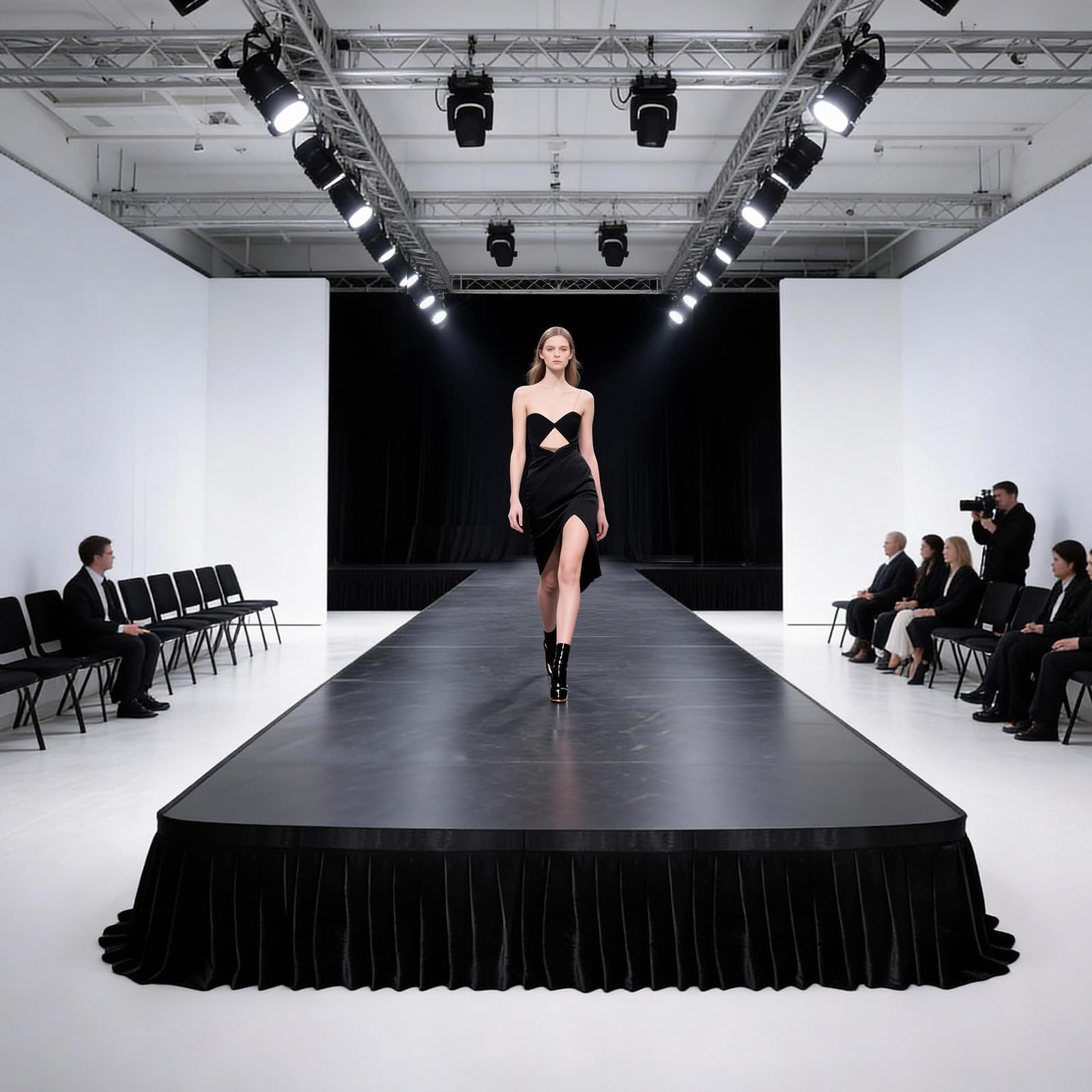 Wedding ceremony setup using black stage skirt