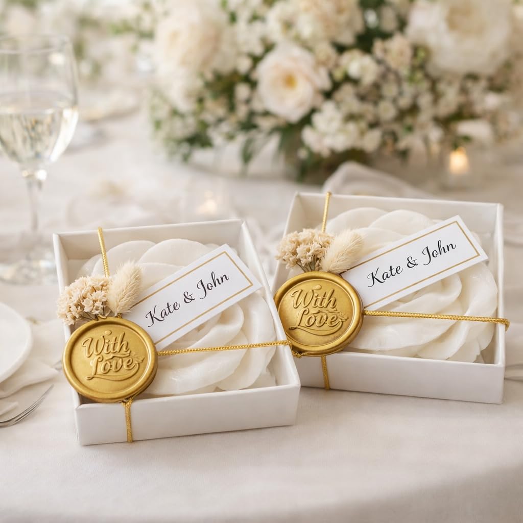 Elegant wedding favor candle ready for guest tables