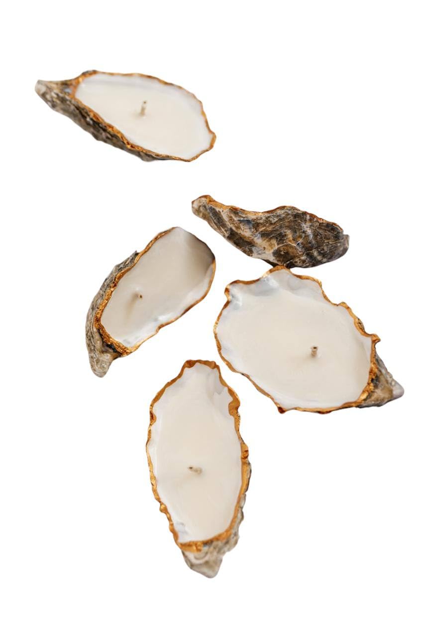 Beach wedding decor and bridal shower keepsake candle in oyster shell