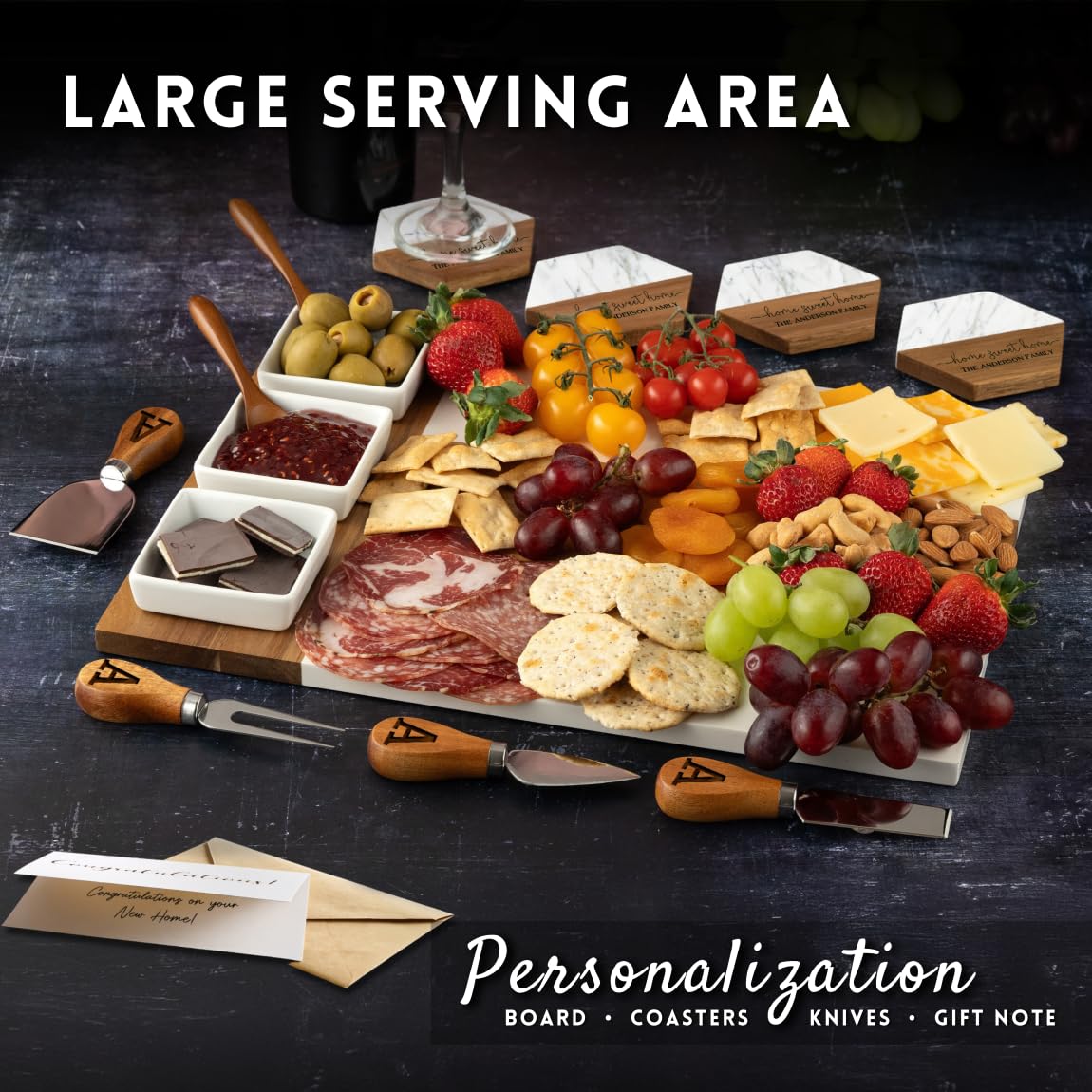 Engraved marble cheese board gift for couples homeowners