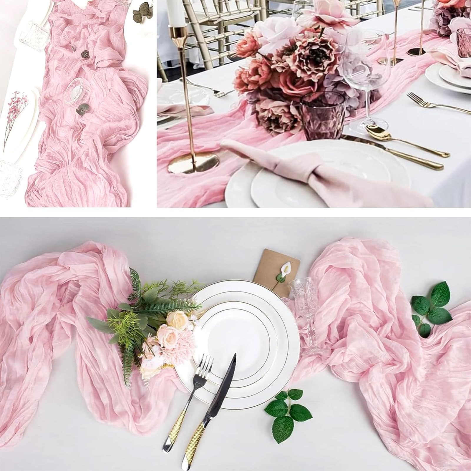 Boho style cheesecloth fabric table runner suitable for bridal showers