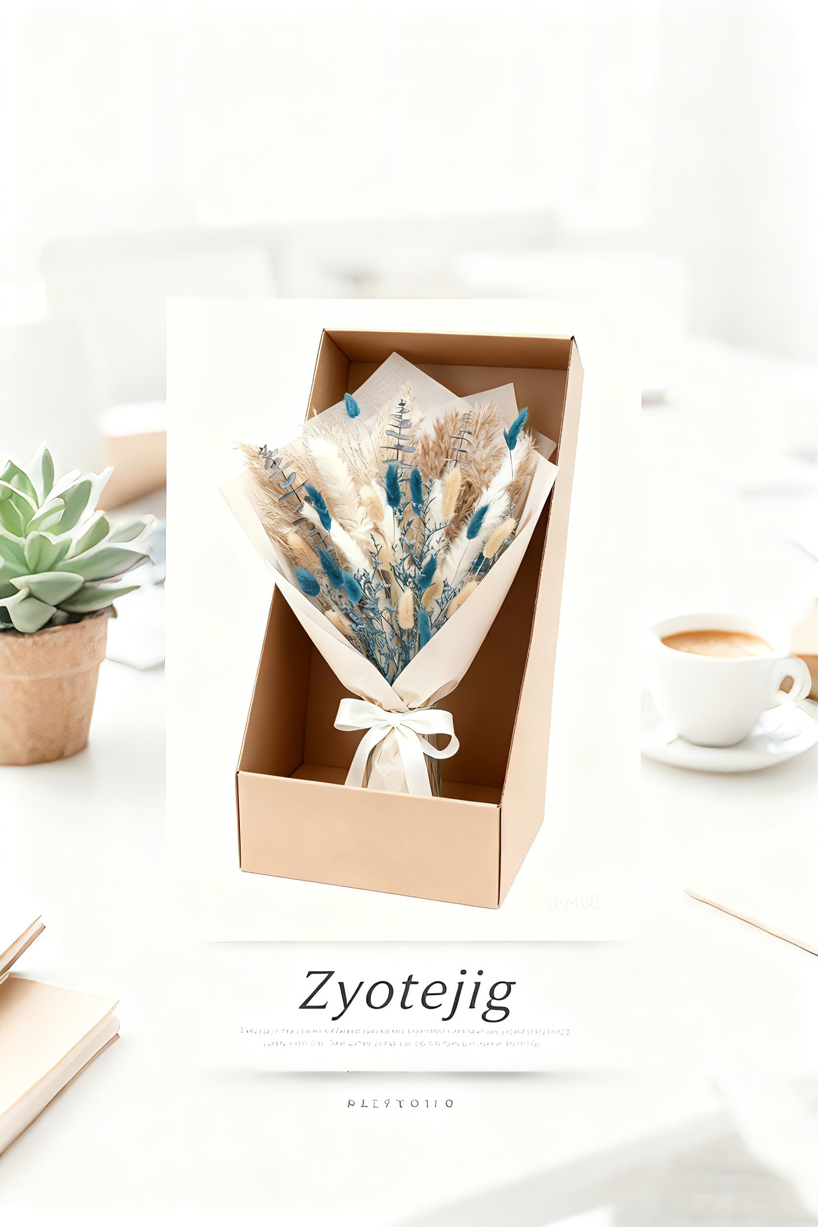 Rustic farmhouse decor with blue dried bouquet on display