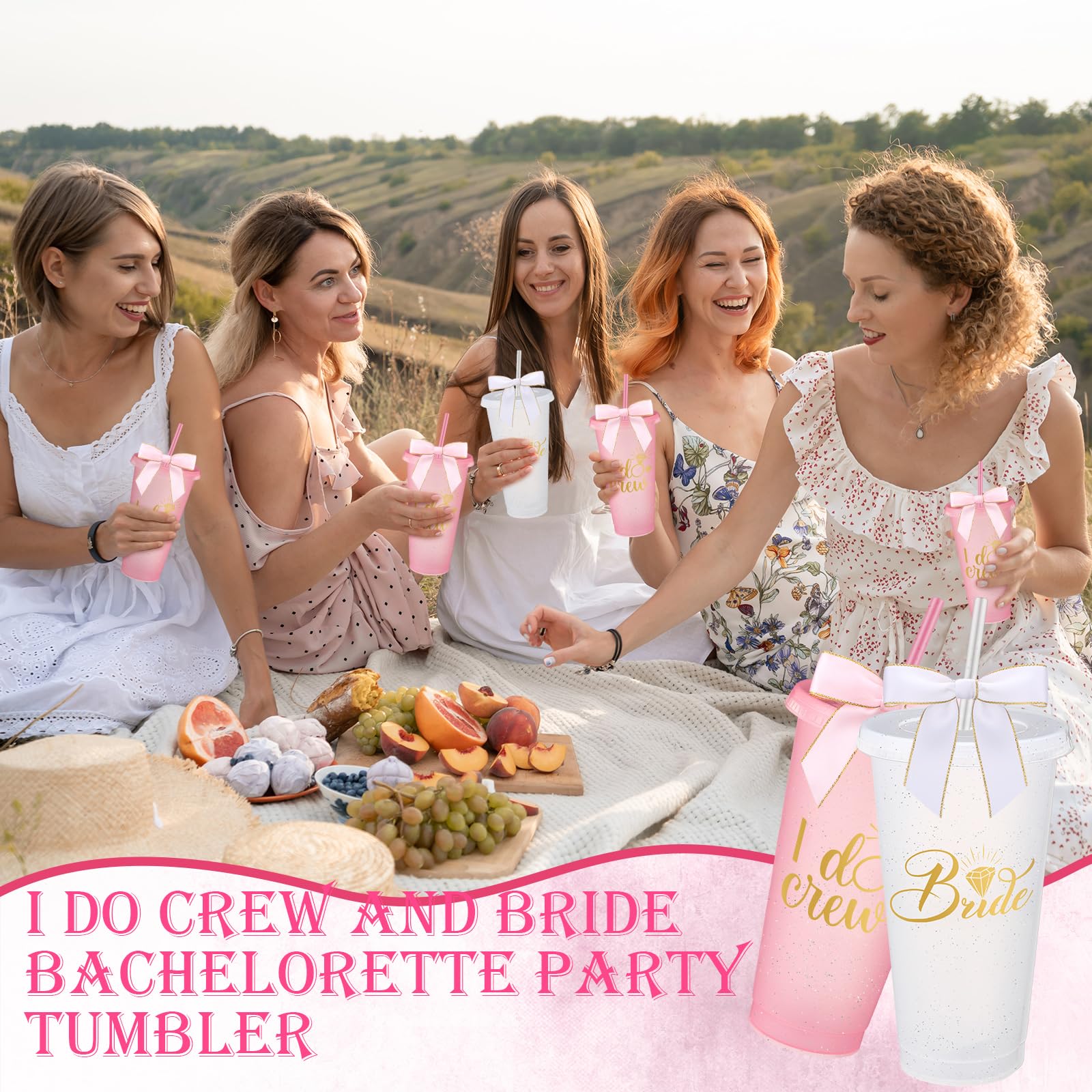 Wedding pink tumbler for bridesmaid with straw lid