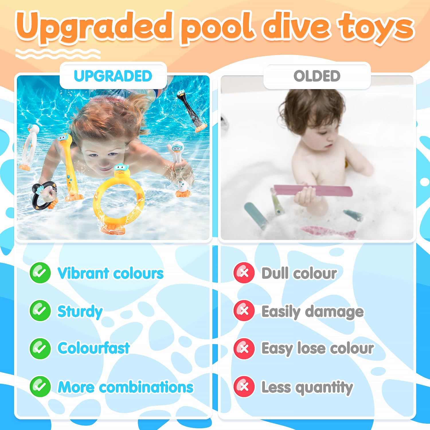 Three floatable dual-colored ducks for underwater play