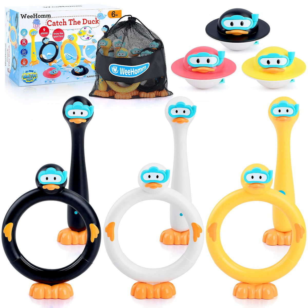 WeeHomm pool diving toys for kids 9pcs set with rings sticks and ducks