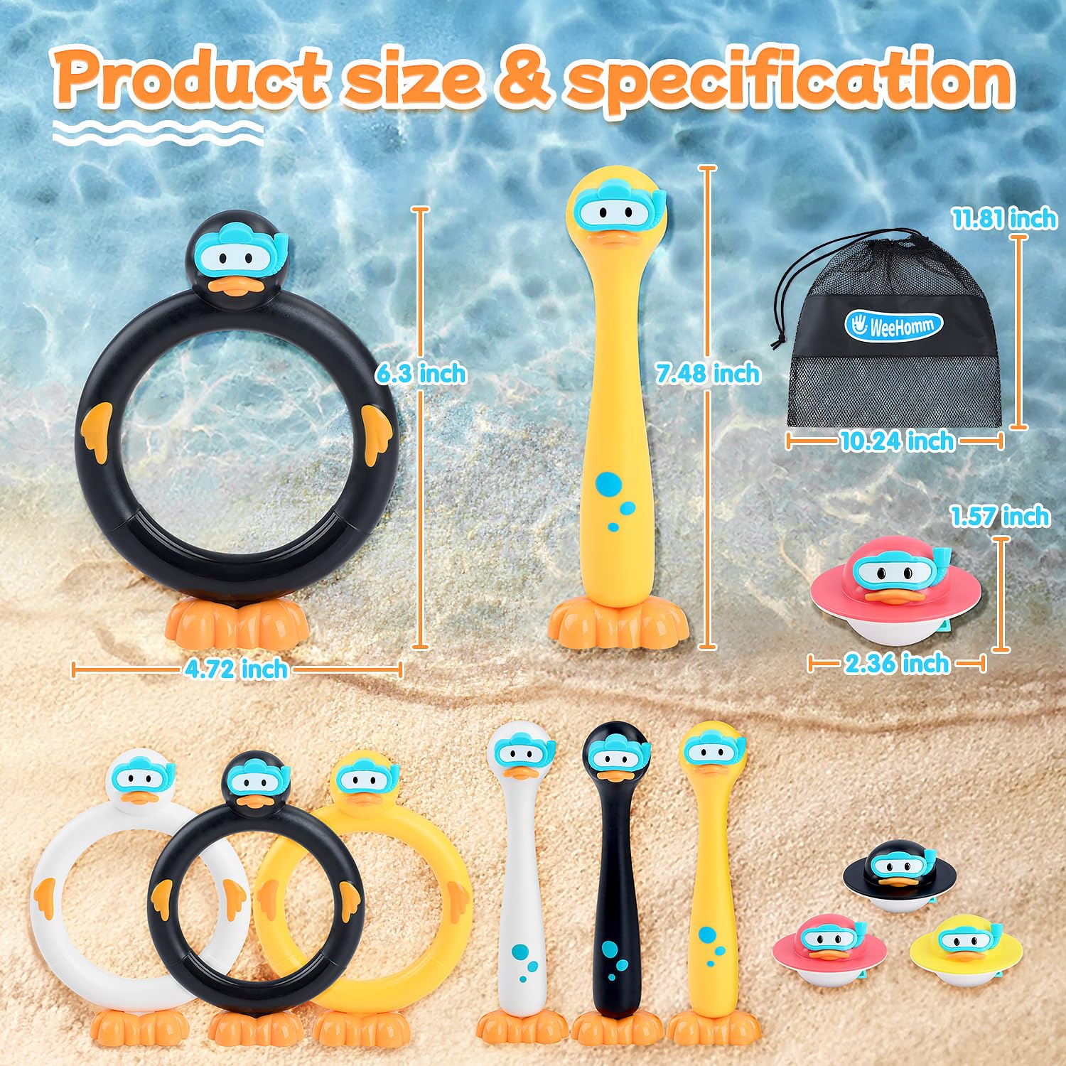 Ages 4-8 suitable WeeHomm pool diving toys for kids