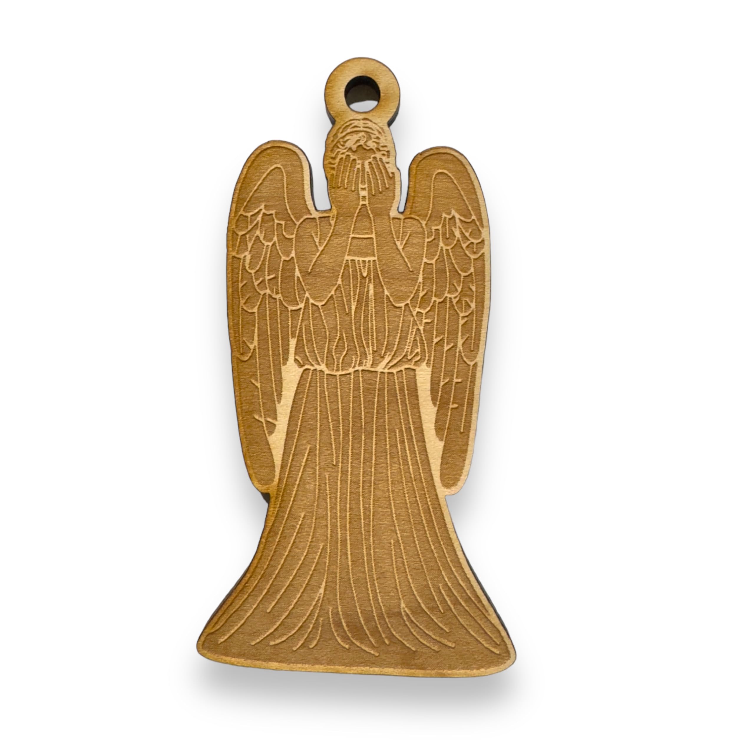 Weeping Angel ornament made of maple wood 4x2 inches