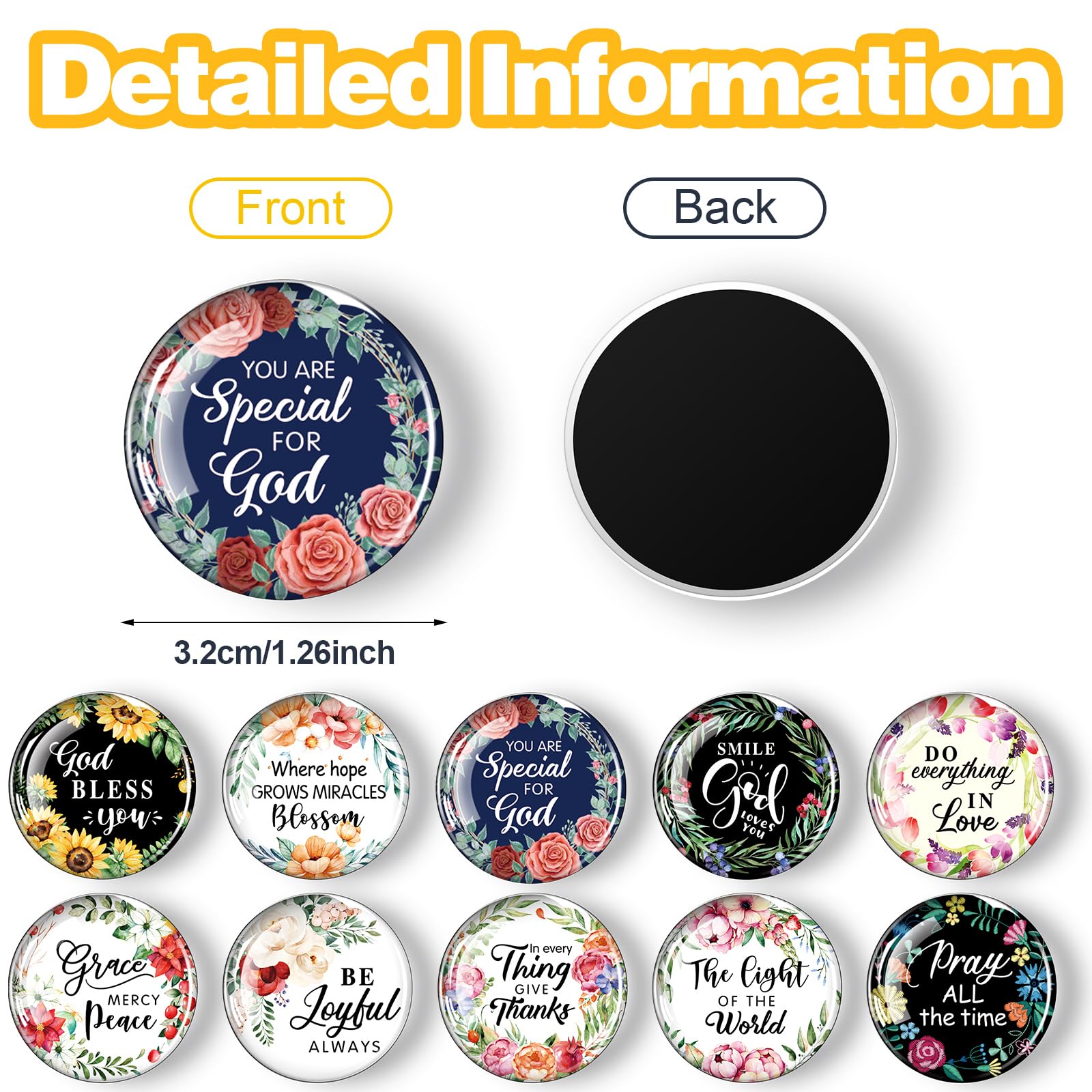 Fridge magnets floral pattern and inspirational messages
