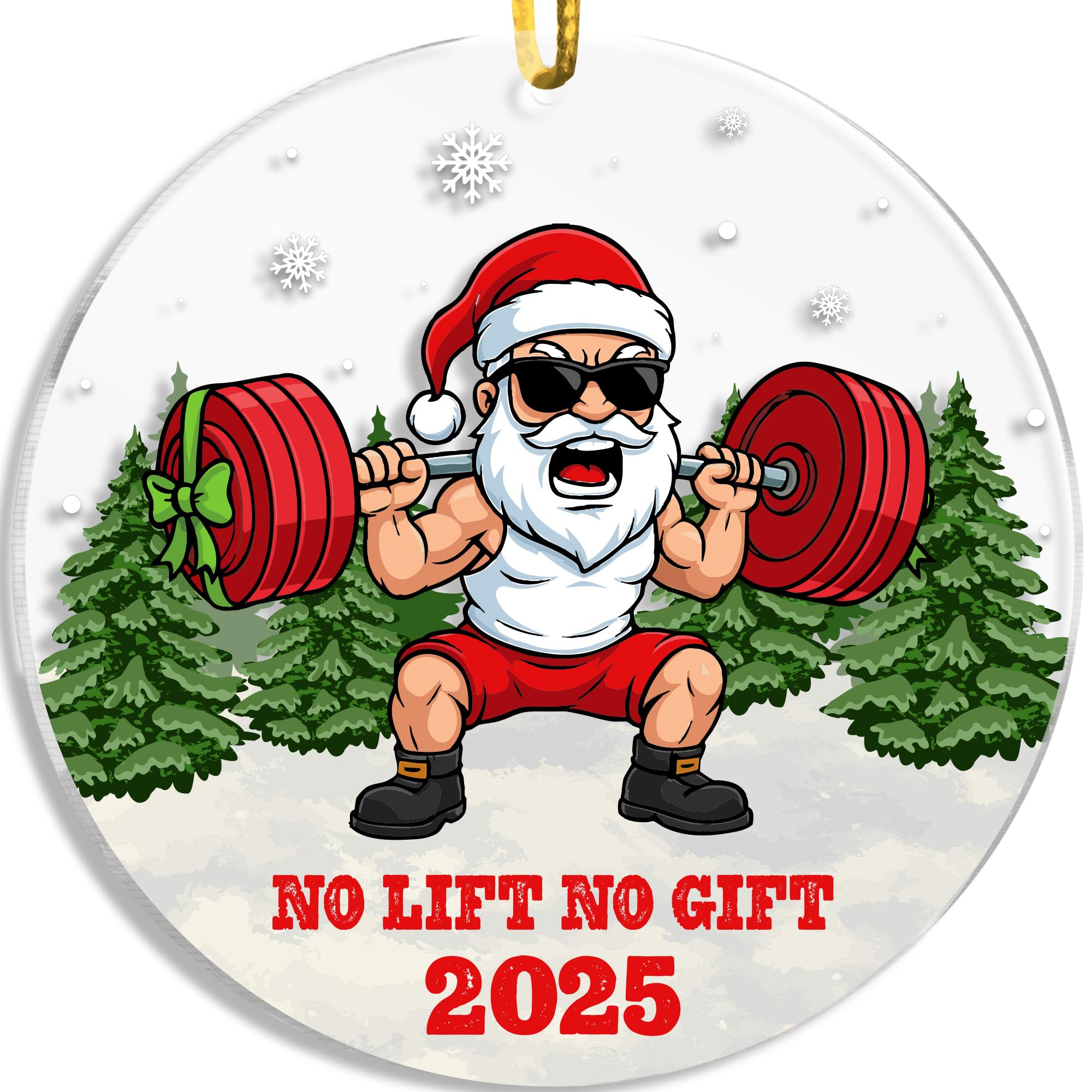 Weight Lifting Ornament 2025 acrylic front view with barbell motif