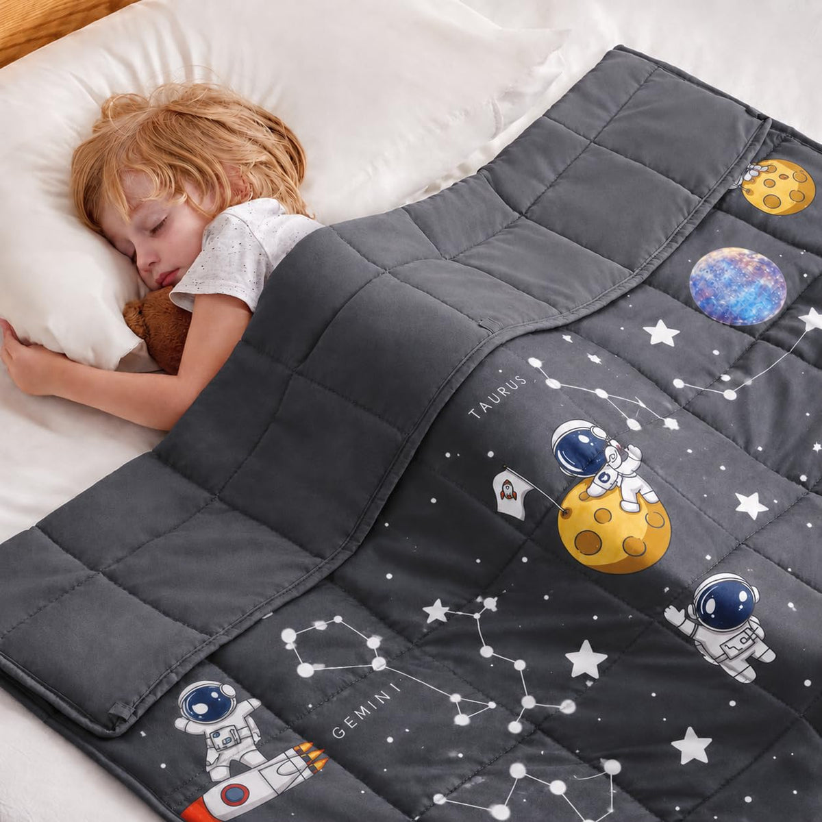 Kids weighted blanket 5lbs 36x48 in Sky Grey star design