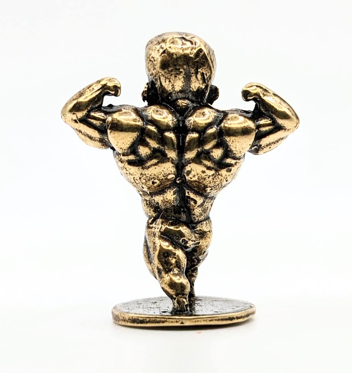 Brass miniature statue of weightlifter for shelves