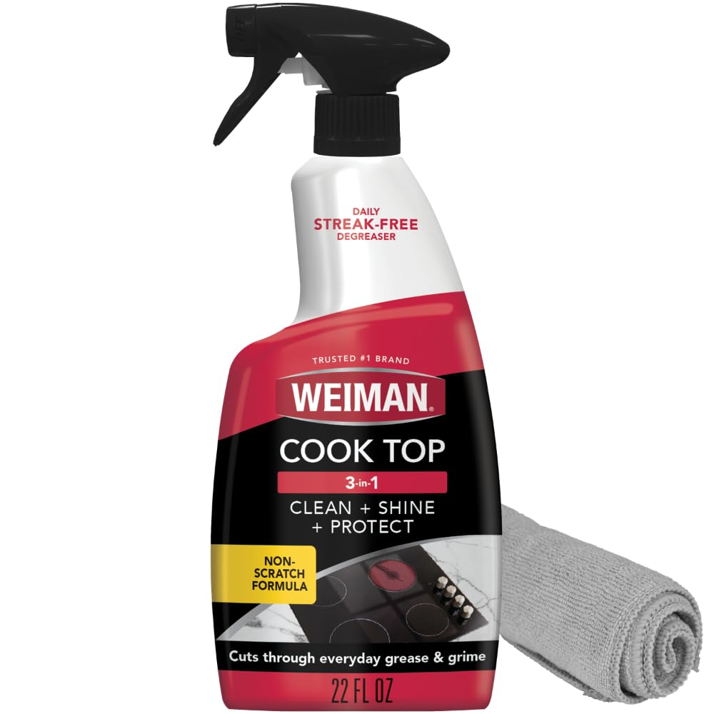 Weiman Daily Cooktop Cleaner Degreaser bottle 22 oz with microfiber cloth