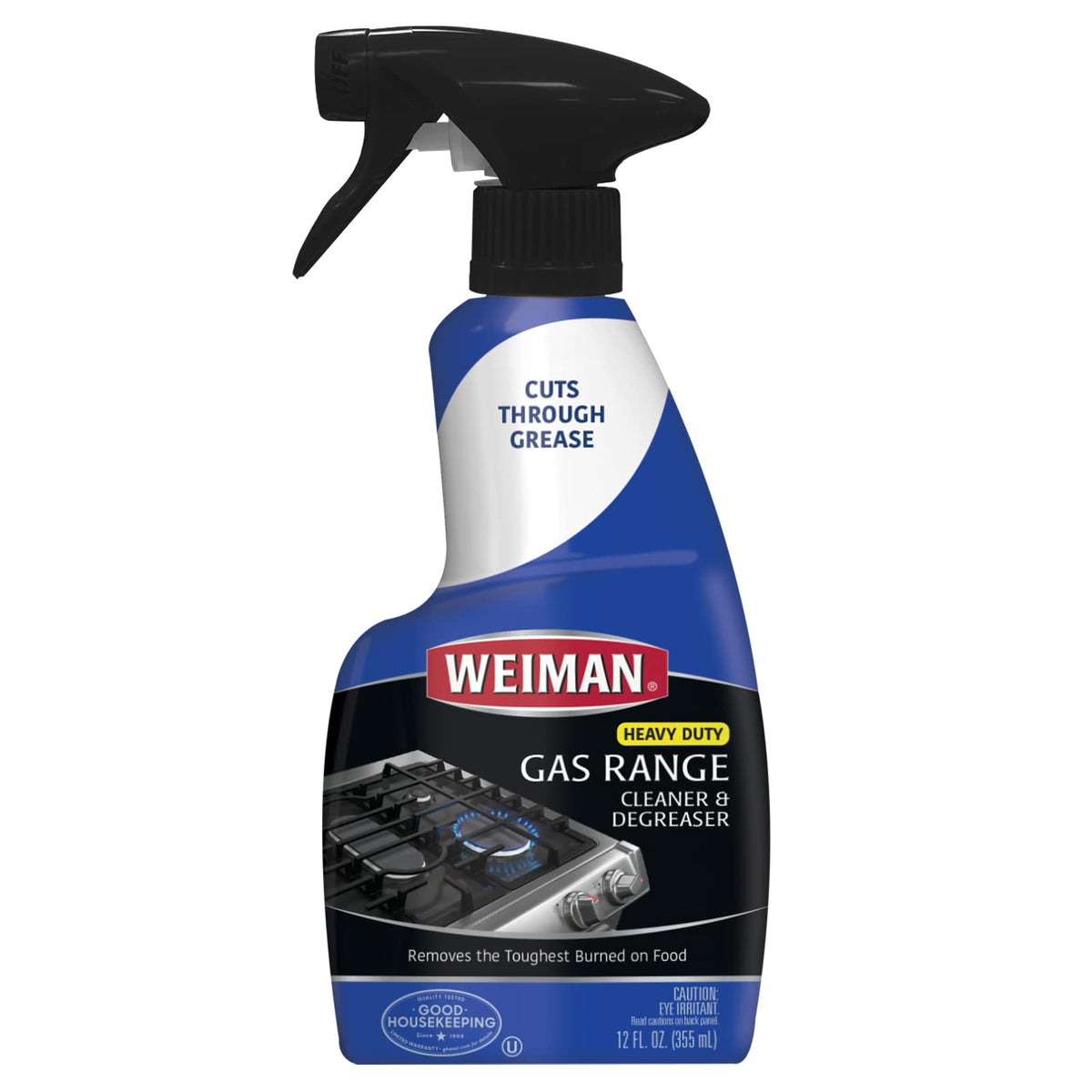 Weiman gas range cleaner and degreaser bottle label
