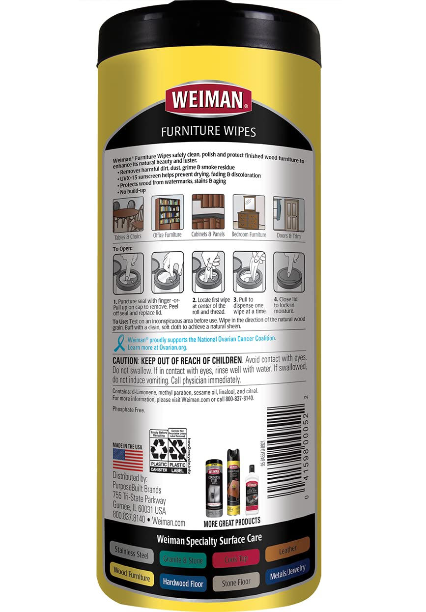 Weiman wood cleaner wipes designed for furniture and cabinets