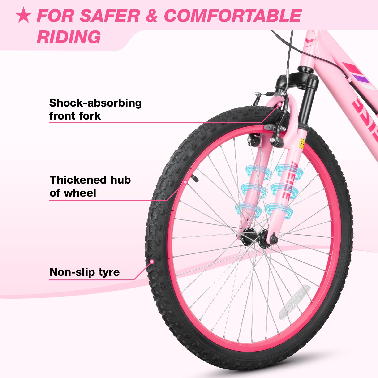 WEIZE front suspension fork on pink kid bike