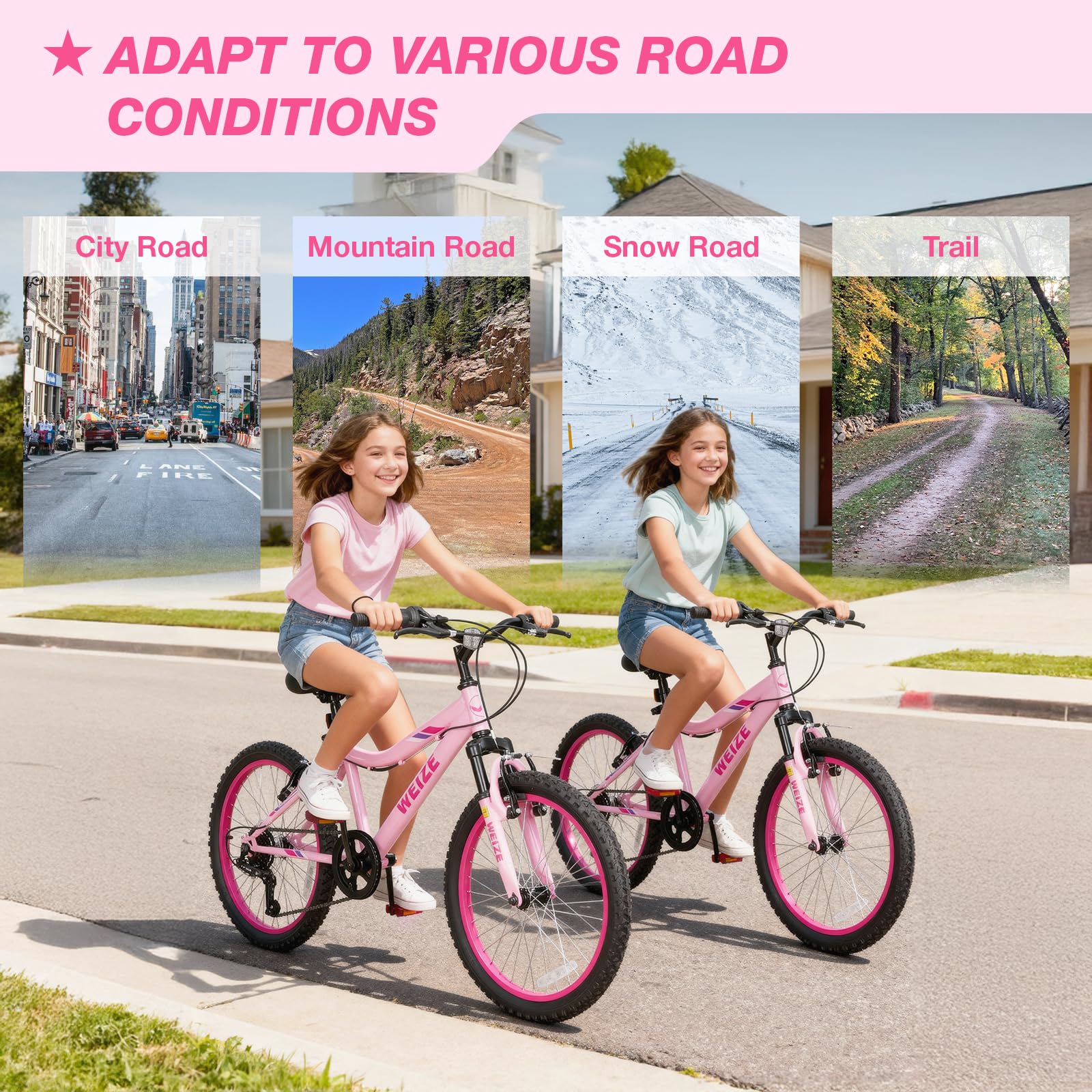 Pink WEIZE kid bike packaging