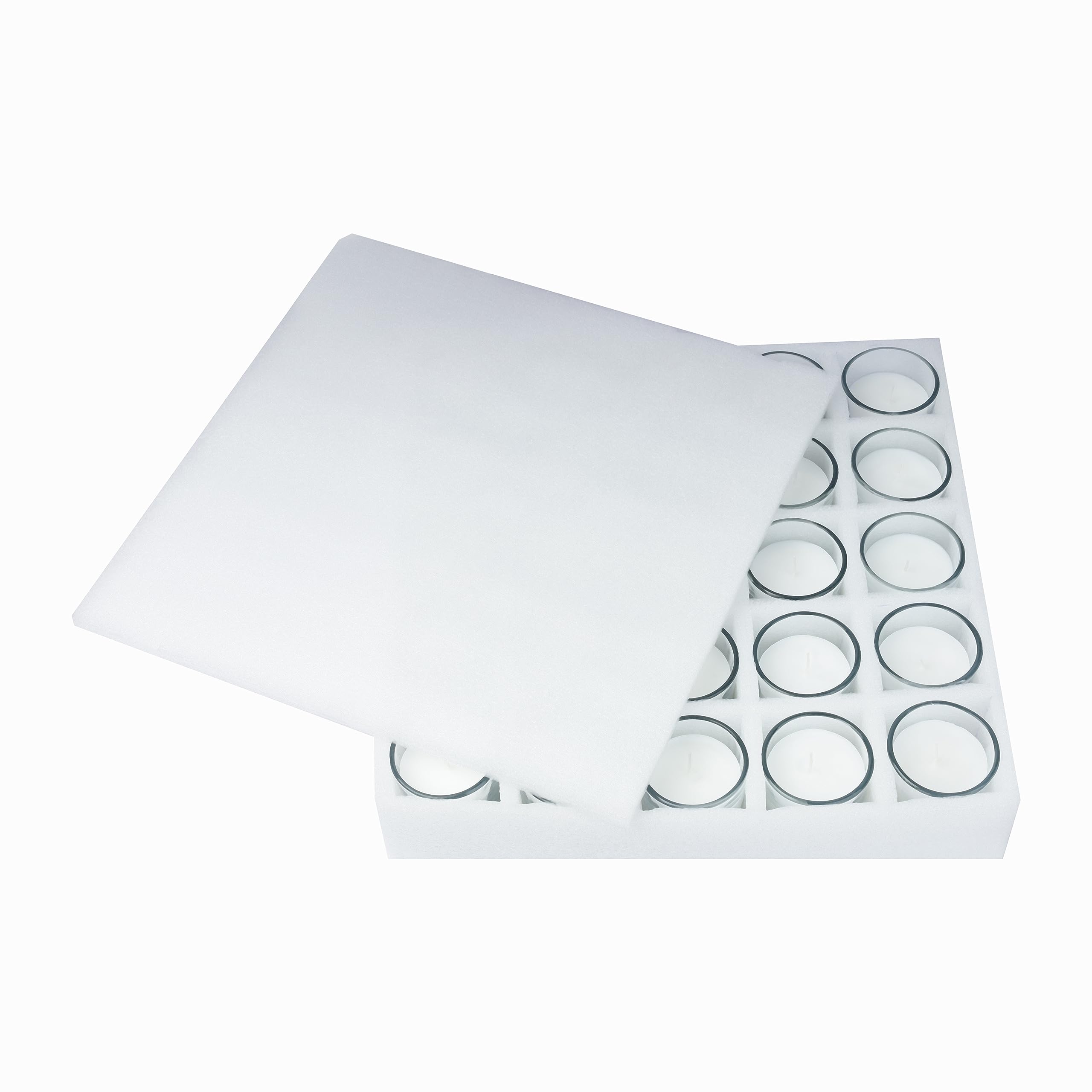 White wax votive candle with glass cover to prevent spills