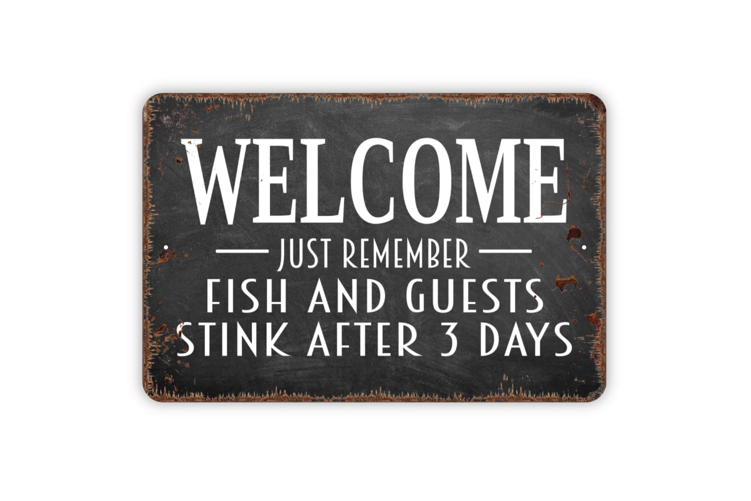 Welcome Just Remember Fish And Guests Stink After Three Days metal sign plaque hanging display
