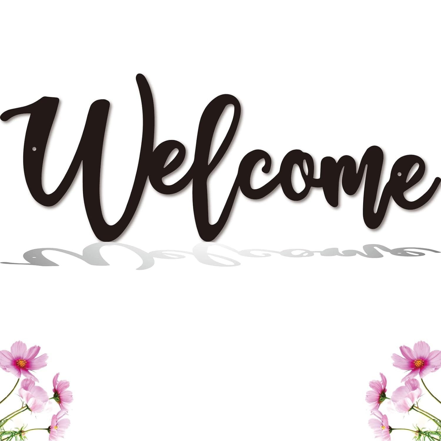 Close up of Welcome Metal Sign in black finish