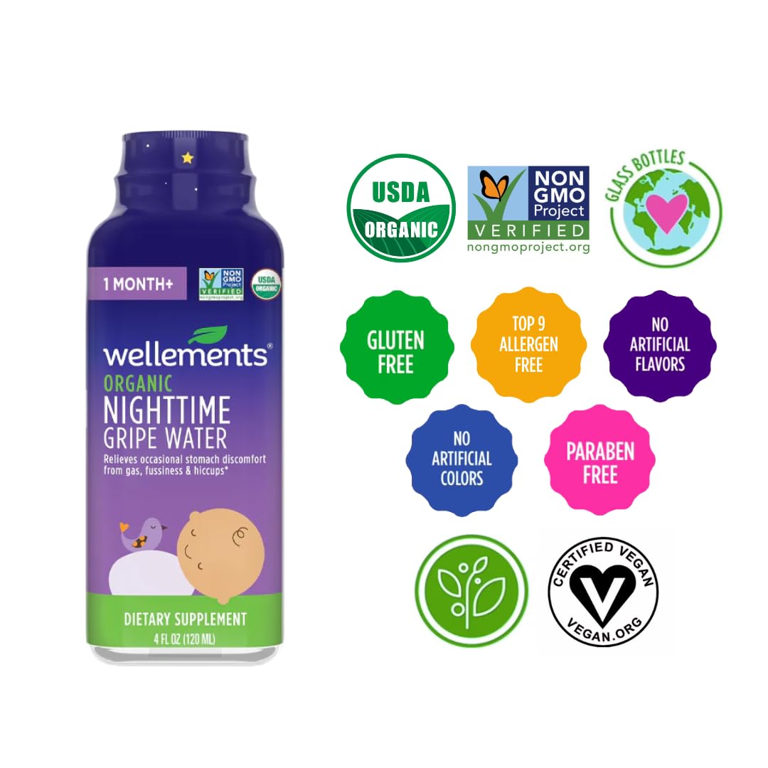 Wellements organic nighttime gripe water product packaging