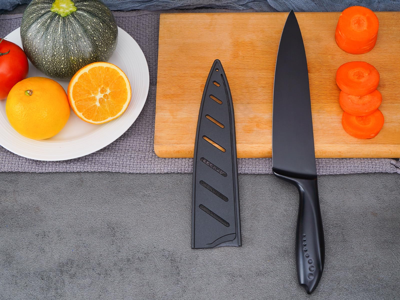 WELLSTAR black chef knife with sheath packaging