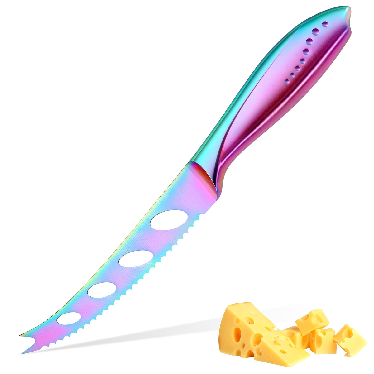 WELLSTAR cheese knife rainbow finish with serrated blade