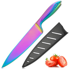 WELLSTAR chef knife with sheath stainless steel handle rainbow coating